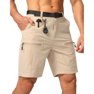 imageMens Hiking Cargo Shorts Stretch Quick Dry Outdoor Tactical Shorts for Men with Multi Pocket for Fishing CasualKhaki