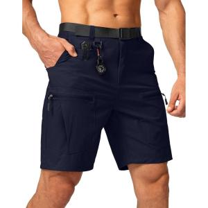 imageMens Hiking Cargo Shorts Stretch Quick Dry Outdoor Tactical Shorts for Men with Multi Pocket for Fishing CasualNavy