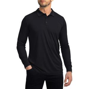 imageMens Polo Shirt Long Sleeve Golf Shirts Lightweight UPF 50 Sun Protection Cool Shirts for Men Work Fishing OutdoorBlack