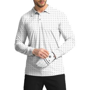 imageMens Polo Shirt Long Sleeve Golf Shirts Lightweight UPF 50 Sun Protection Cool Shirts for Men Work Fishing OutdoorBlack Dot