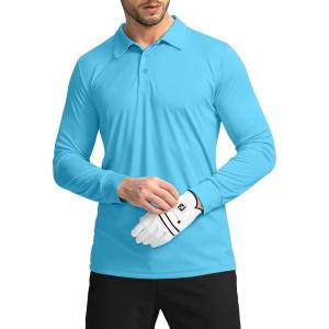 imageMens Polo Shirt Long Sleeve Golf Shirts Lightweight UPF 50 Sun Protection Cool Shirts for Men Work Fishing OutdoorBlue