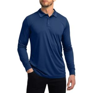 imageMens Polo Shirt Long Sleeve Golf Shirts Lightweight UPF 50 Sun Protection Cool Shirts for Men Work Fishing OutdoorDark Blue