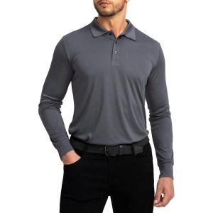 imageMens Polo Shirt Long Sleeve Golf Shirts Lightweight UPF 50 Sun Protection Cool Shirts for Men Work Fishing OutdoorDark Grey