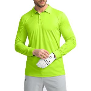 imageMens Polo Shirt Long Sleeve Golf Shirts Lightweight UPF 50 Sun Protection Cool Shirts for Men Work Fishing OutdoorFluorescent Green