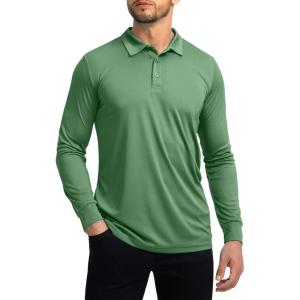 imageMens Polo Shirt Long Sleeve Golf Shirts Lightweight UPF 50 Sun Protection Cool Shirts for Men Work Fishing OutdoorGreen