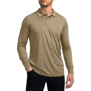 imageMens Polo Shirt Long Sleeve Golf Shirts Lightweight UPF 50 Sun Protection Cool Shirts for Men Work Fishing OutdoorKhaki