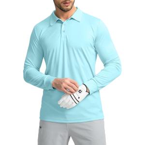 imageMens Polo Shirt Long Sleeve Golf Shirts Lightweight UPF 50 Sun Protection Cool Shirts for Men Work Fishing OutdoorLight Green