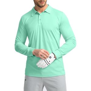 imageMens Polo Shirt Long Sleeve Golf Shirts Lightweight UPF 50 Sun Protection Cool Shirts for Men Work Fishing OutdoorMint Green