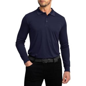 imageMens Polo Shirt Long Sleeve Golf Shirts Lightweight UPF 50 Sun Protection Cool Shirts for Men Work Fishing OutdoorNavy