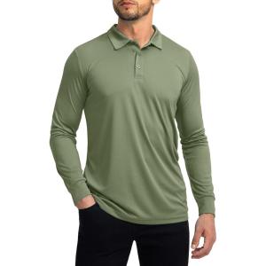 imageMens Polo Shirt Long Sleeve Golf Shirts Lightweight UPF 50 Sun Protection Cool Shirts for Men Work Fishing OutdoorOlive