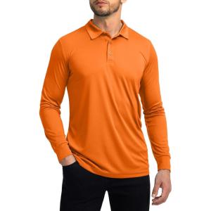 imageMens Polo Shirt Long Sleeve Golf Shirts Lightweight UPF 50 Sun Protection Cool Shirts for Men Work Fishing OutdoorOrange