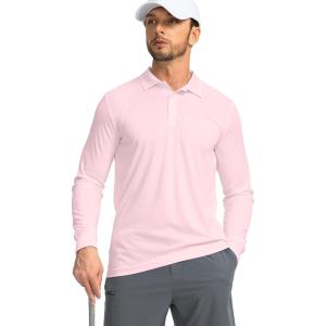 imageMens Polo Shirt Long Sleeve Golf Shirts Lightweight UPF 50 Sun Protection Cool Shirts for Men Work Fishing OutdoorPink