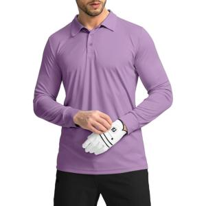 imageMens Polo Shirt Long Sleeve Golf Shirts Lightweight UPF 50 Sun Protection Cool Shirts for Men Work Fishing OutdoorPurple