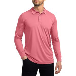 imageMens Polo Shirt Long Sleeve Golf Shirts Lightweight UPF 50 Sun Protection Cool Shirts for Men Work Fishing OutdoorRed