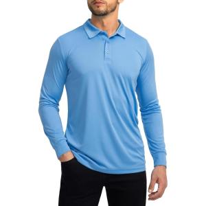 imageMens Polo Shirt Long Sleeve Golf Shirts Lightweight UPF 50 Sun Protection Cool Shirts for Men Work Fishing OutdoorSky Blue