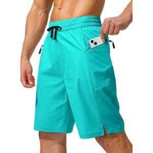 imageMens Swim Trunks Quick Dry Board Shorts with Zipper Pockets Beach Shorts Bathing Suits for Men  No Mesh LinerCyan