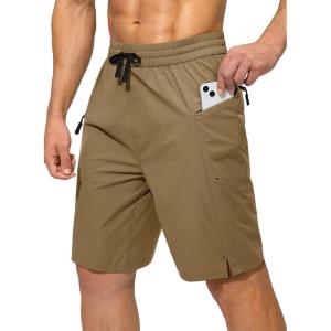 imageMens Swim Trunks Quick Dry Board Shorts with Zipper Pockets Beach Shorts Bathing Suits for Men  No Mesh LinerDark Khaki