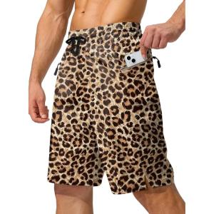 imageMens Swim Trunks Quick Dry Board Shorts with Zipper Pockets Beach Shorts Bathing Suits for Men  No Mesh LinerLeopard