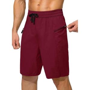 imageMens Swim Trunks Quick Dry Board Shorts with Zipper Pockets Beach Shorts Bathing Suits for Men  No Mesh LinerRed