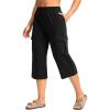 imageWomens Capri Pants with 4 Pockets Soft Cotton Stretch Cropped Pants Loose Cargo Capris for Women Yoga CasualBlack