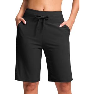 imageG GRADUAL Bermuda Shorts for Women with Pockets 10quot Knee Length Womens High Waisted Long Shorts for Walking Athletic WorkoutBlack