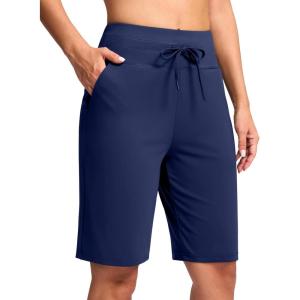 imageG GRADUAL Bermuda Shorts for Women with Pockets 10quot Knee Length Womens High Waisted Long Shorts for Walking Athletic WorkoutDark Blue