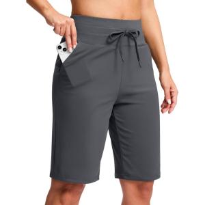 imageG GRADUAL Bermuda Shorts for Women with Pockets 10quot Knee Length Womens High Waisted Long Shorts for Walking Athletic WorkoutDark Grey