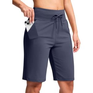 imageG GRADUAL Bermuda Shorts for Women with Pockets 10quot Knee Length Womens High Waisted Long Shorts for Walking Athletic WorkoutDusty Blue