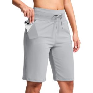 imageG GRADUAL Bermuda Shorts for Women with Pockets 10quot Knee Length Womens High Waisted Long Shorts for Walking Athletic WorkoutGull Grey