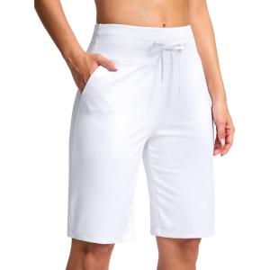 imageG GRADUAL Bermuda Shorts for Women with Pockets 10quot Knee Length Womens High Waisted Long Shorts for Walking Athletic WorkoutWhite