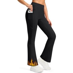 imageG Gradual Fleece Lined Leggings for Women No Front Seam High Waist Thermal Flare Pants with Pockets for Winter Hiking YogaBlack