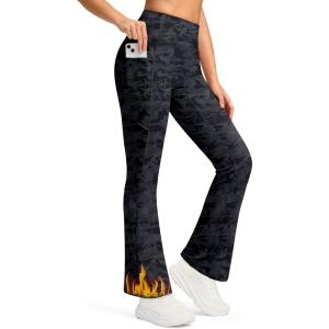 imageG Gradual Fleece Lined Leggings for Women No Front Seam High Waist Thermal Flare Pants with Pockets for Winter Hiking YogaBlack Camo