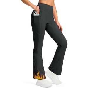 imageG Gradual Fleece Lined Leggings for Women No Front Seam High Waist Thermal Flare Pants with Pockets for Winter Hiking YogaDark Grey