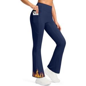 imageG Gradual Fleece Lined Leggings for Women No Front Seam High Waist Thermal Flare Pants with Pockets for Winter Hiking YogaNavy