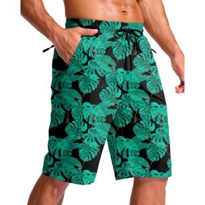 imageG Gradual Mens 11quot Board Shorts with 3 Zipper Pockets Long Swim Trunks Quick Dry Bathing Suit Swimwear Beach Shorts No LinerLeaf