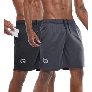 imageG Gradual Mens 2 Pack 7quot Workout Running Shorts Quick Dry Lightweight Gym Shorts with Zip PocketsBlackDark Grey