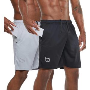 imageG Gradual Mens 2 Pack 7quot Workout Running Shorts Quick Dry Lightweight Gym Shorts with Zip PocketsBlackGray