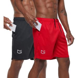 imageG Gradual Mens 2 Pack 7quot Workout Running Shorts Quick Dry Lightweight Gym Shorts with Zip PocketsBlackRed