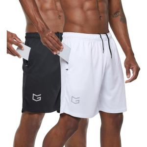 imageG Gradual Mens 2 Pack 7quot Workout Running Shorts Quick Dry Lightweight Gym Shorts with Zip PocketsBlackWhite