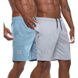 imageG Gradual Mens 2 Pack 7quot Workout Running Shorts Quick Dry Lightweight Gym Shorts with Zip PocketsLight BlueGrey