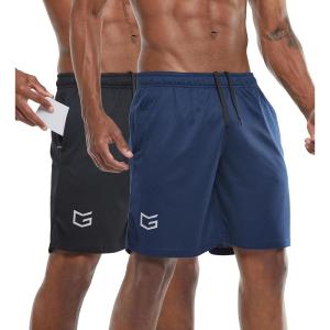 imageG Gradual Mens 2 Pack 7quot Workout Running Shorts Quick Dry Lightweight Gym Shorts with Zip PocketsNavy BlueBlack