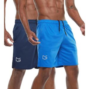 imageG Gradual Mens 2 Pack 7quot Workout Running Shorts Quick Dry Lightweight Gym Shorts with Zip PocketsNavy BlueBlue