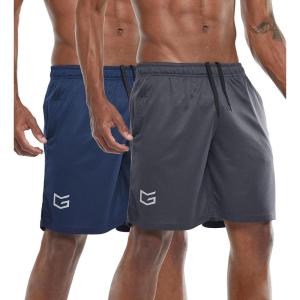 imageG Gradual Mens 2 Pack 7quot Workout Running Shorts Quick Dry Lightweight Gym Shorts with Zip PocketsNavy BlueDark Grey
