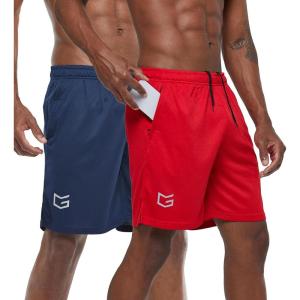 imageG Gradual Mens 2 Pack 7quot Workout Running Shorts Quick Dry Lightweight Gym Shorts with Zip PocketsNavy BlueRed