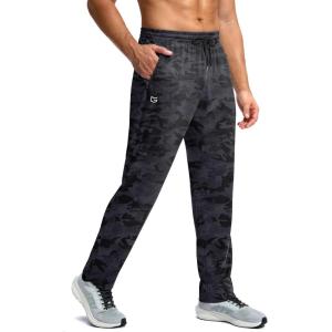 imageG Gradual Mens Sweatpants with Zipper Pockets Lightweight Mesh Athletic Pants for Men Open Bottom Workout Gym RunningCamo Black