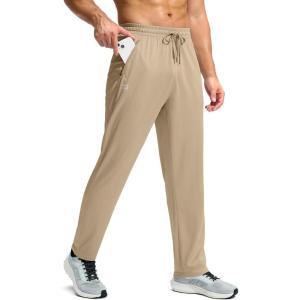 imageG Gradual Mens Sweatpants with Zipper Pockets Lightweight Mesh Athletic Pants for Men Open Bottom Workout Gym RunningKhaki