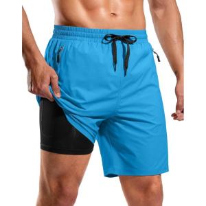 imageG Gradual Mens Swim Trunks with Compression Liner 7quot Quick Dry Board Shorts Swimsuit Bathing Suit for Men with Zipper PocketsBlue