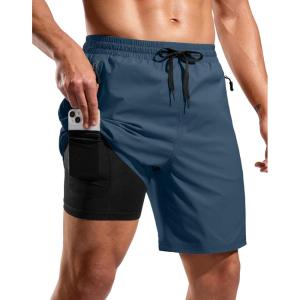 imageG Gradual Mens Swim Trunks with Compression Liner 7quot Quick Dry Board Shorts Swimsuit Bathing Suit for Men with Zipper PocketsDark Blue