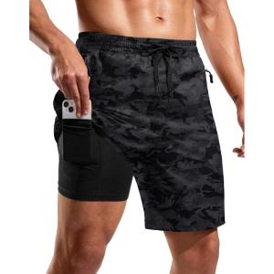 imageG Gradual Mens Swim Trunks with Compression Liner 7quot Quick Dry Board Shorts Swimsuit Bathing Suit for Men with Zipper PocketsGrey Camo