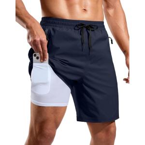 imageG Gradual Mens Swim Trunks with Compression Liner 7quot Quick Dry Board Shorts Swimsuit Bathing Suit for Men with Zipper PocketsNavy